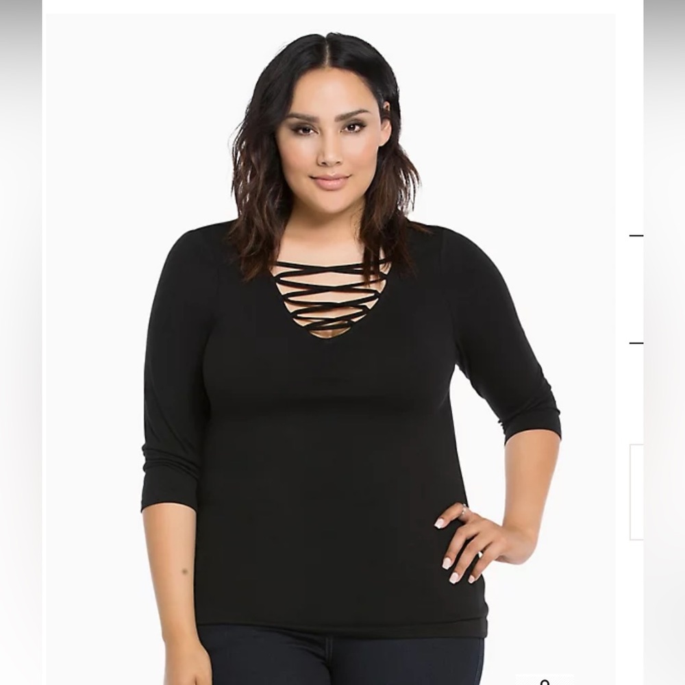 NWT! Torrid 3 Sexy Deep V Neck Lace Up Black Top